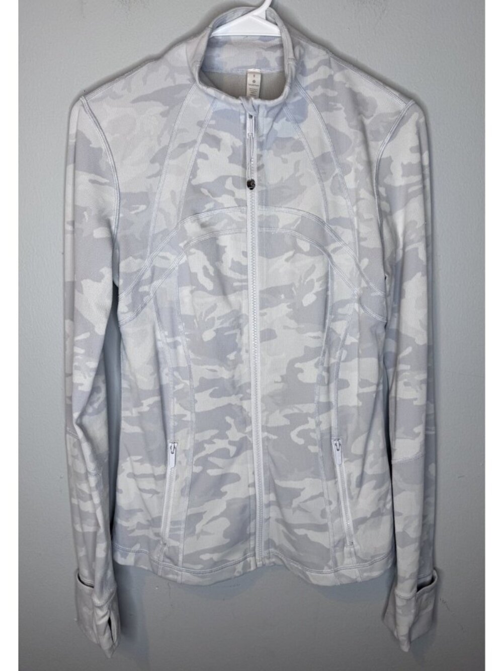Lululemon Define Jacket 8 Camo Grey White Gray Thumhole Gym Workout Women